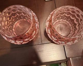 Pink Glass Bubble Pattern Vases/Candle Holders (Set of 2)