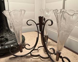 Antique Epergne with Three Trumpet Vases