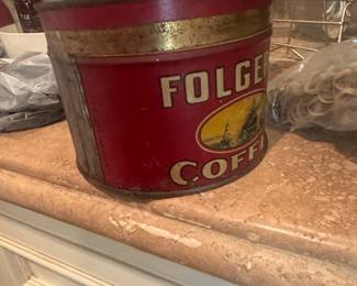 Vintage Folgers Coffee Tin with Sailing Ship Graphic