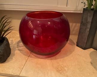 Ruby Red Glass Globe Vase