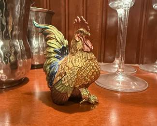 Rucinni Enamel and Rhinestone Rooster Trinket Box