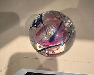 Glass Paperweight with Swirl and Bubble Design