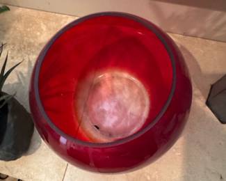 Ruby Red Glass Globe Vase
