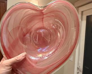 Lavorazione Arte Murano Style Pink Swirl Heart Shaped Glass Bowl