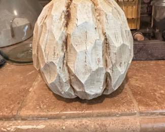 Carved Wood Pumpkin Decor