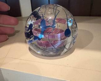 Glass Paperweight with Swirl and Bubble Design