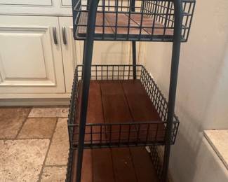 Industrial Style 3-Tier Wire Basket Shelf Unit with Wood Shelves