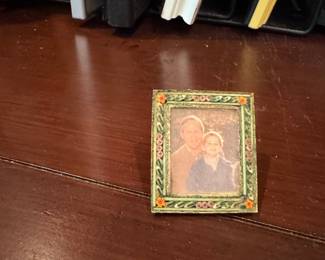 Vintage Ornate Miniature Photo Frame with Floral Enamel