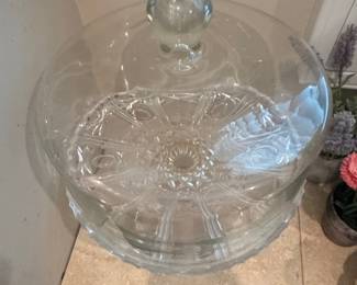 Anchor Hocking Wexford Pattern Glass Cake Stand with Dome