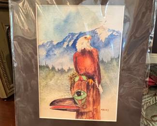 Art Print of Bald Eagle and Totem Pole by Maida Kelley, "Home By Sundown"