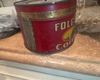 Vintage Folgers Coffee Tin - 1 lb. - Sailing Ships Design
