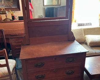 Antique oak dresser with mirror.