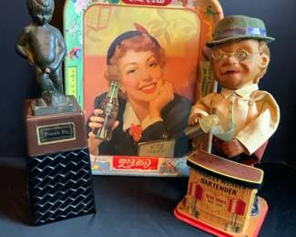 Charlie Weaver Bartender, Brussels Boy Dispenser,  Coke Cola Tray