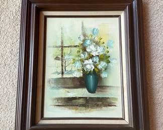 Blue Floral PaintingUnreadable Artist