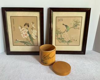 Two Chinese Prints With HNA China Bamboo Caddy