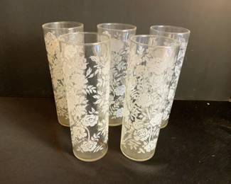 Vintage Libby White Roses Highball Glasses