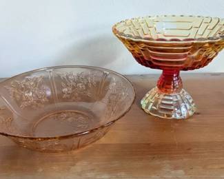 Vintage Jeanette Glass Amberia Louise Fruit Bowl  Pink Federal Glass