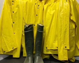 Two Rainfair Raincoats With Overalls  One Pair Wildmark Boots