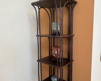 Oriental Chinoiserie Pagoda Style Etagere Rattan Wall Shelf 