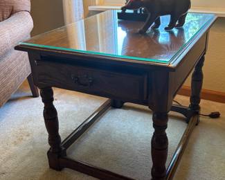 Davis Furniture Co Walnut End Table W/Glass Top