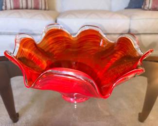 Toledo Museum Glass Hand Blown Red Bowl Marked TMA