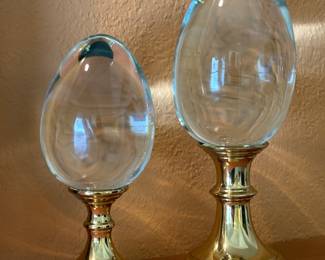 Vtg Italian Heavy Glass Egg W/Brass Pedestal 