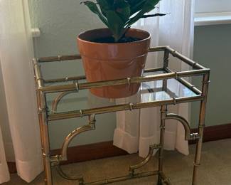 Vtg Metal Faux Bamboo & Glass Accent Table!