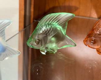 Lalique Pink, Green & White Angel Fish