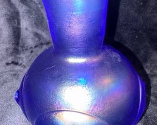 Vtg Labino 1984 Blue Iridescent Vase