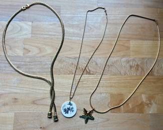 Vtg. MONET Gold Tone Lariat/Bolo Style Necklace & Long Gold Chains w/Pendants