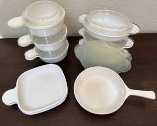 Corningware 15 Oz Casserole Dish W/Handle & Glass Lid Set of 3,  400 ml Casserole Dish P-14-B W/Glass & Plastic Lids, Browning Dish MW-83-B,  6 In Skillet P-185-B 