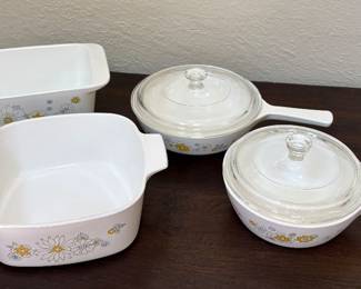 Corning Ware Floral Bouquet Casserole Dishes & Skillets W/Lid 