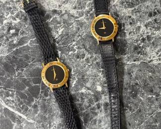 Vtg. Ladies Gucci 3000L Gold Black Dial Leather Swiss Watches