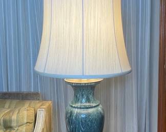 Blue-Green Glazed Ceramic Urn Table Lamp Vtg