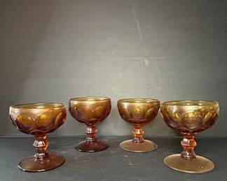 Indiana Glass Amber King's Crown Thumbprint Dessert Bowls