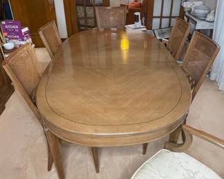 Vintage Oval Dining Table and 6 Cane Back Chairs