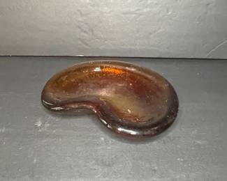 Amber Glass Kidney-Shaped Ashtray
