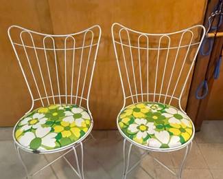 Vintage Wire Frame Chairs with Floral Upholstery