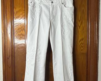 White Embroidered Bootcut Jeans