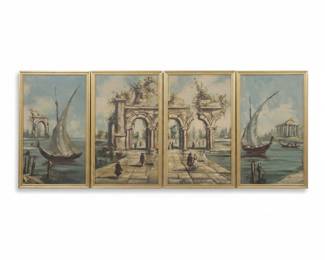 Set of Four Venetian Canal Scene Paintings by De Corsi