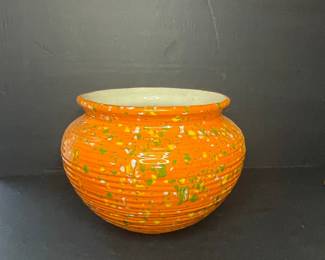 Orange Speckled Drip Glaze Ribbed Planter