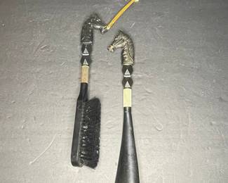 Vintage Horse Head Shoe Horn and Brush Set
