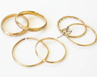 14k Gold Bangle Bracelets with Etched and Twisted Designs