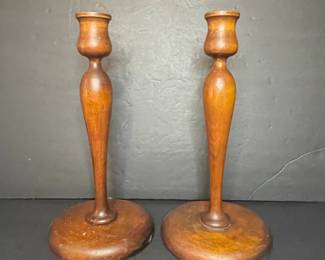 Wooden Candlesticks Vtg