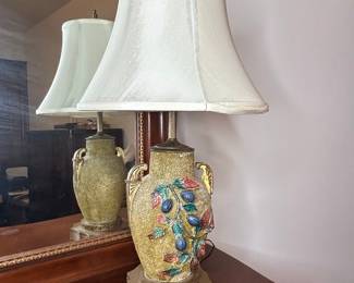 Vintage Ceramic Table Lamp with Floral Motif