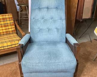 Mid-Century Upholstered Armchair with Cane Detailing