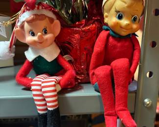 Vintage Christmas Knee Hugger Elves Figurines