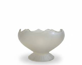 Frosted Glass Pedestal Bowl with Scalloped Rim and Fluted Base