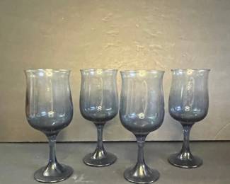 Smoky Blue Vtg Tapered Wine Glasses
