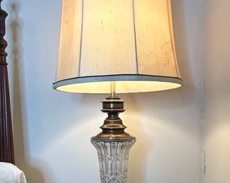 Crystal and Brass Table Lamp with Pleated Shade